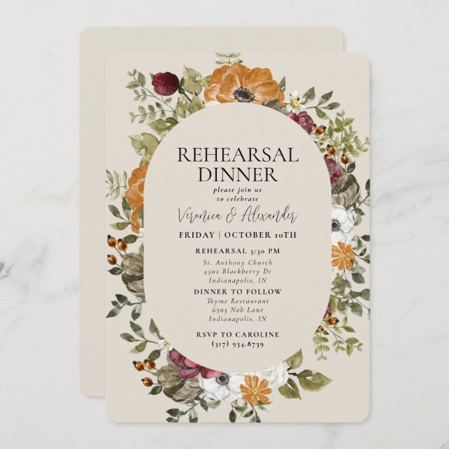 Rustic Botanical Green Ivory  Rehearsal Dinner Invitation (Front/Back)