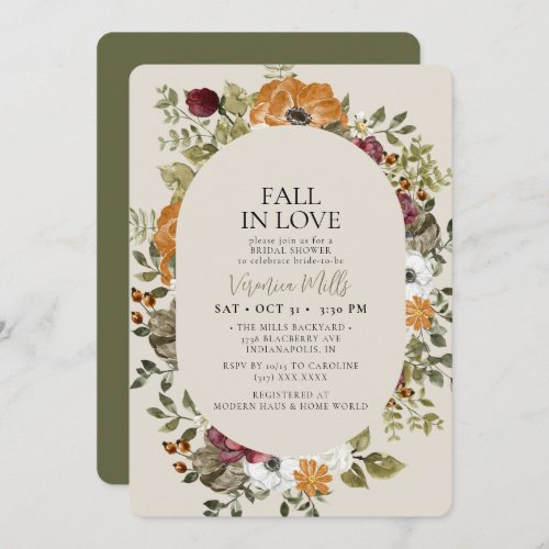 Rustic Botanical Green Sage Rust Bridal Shower Invitation