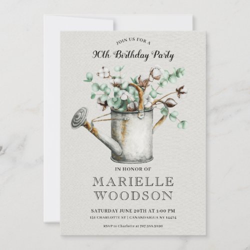 Rustic Botanical Greenery 90th Birthday Party Invitation