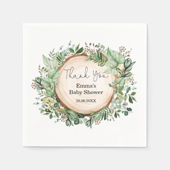 Rustic Botanical  Greenery Baby Shower Neutral Napkins (Front)