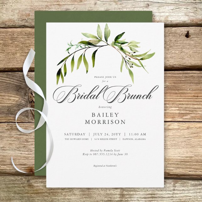 Rustic Botanical Greenery Bough Bridal Brunch Invitation (Rustic Botanical Greenery Bough Bridal Brunch Invitation)