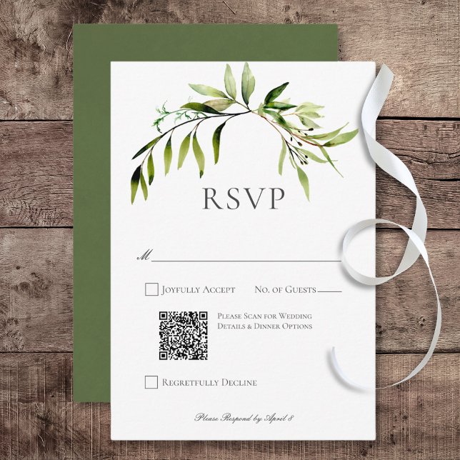 Rustic Botanical Greenery Bough Wedding QR Code RSVP Card (Rustic Botanical Greenery Bough Wedding Response Card with QR Code)