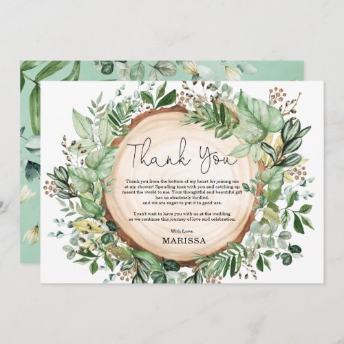Rustic Botanical  Greenery Bridal Shower Thank You Card