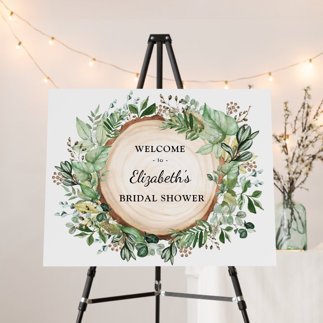 Rustic Botanical Greenery Bridal Shower Welcome Foam Board (In Situ (Stand))