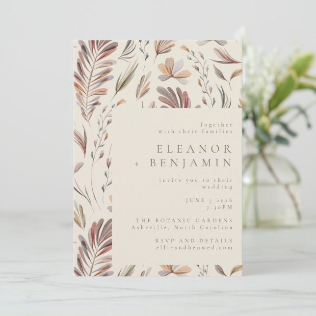 Rustic Botanical Greenery Earth Boho Fall Wedding Invitation (Standing Front)