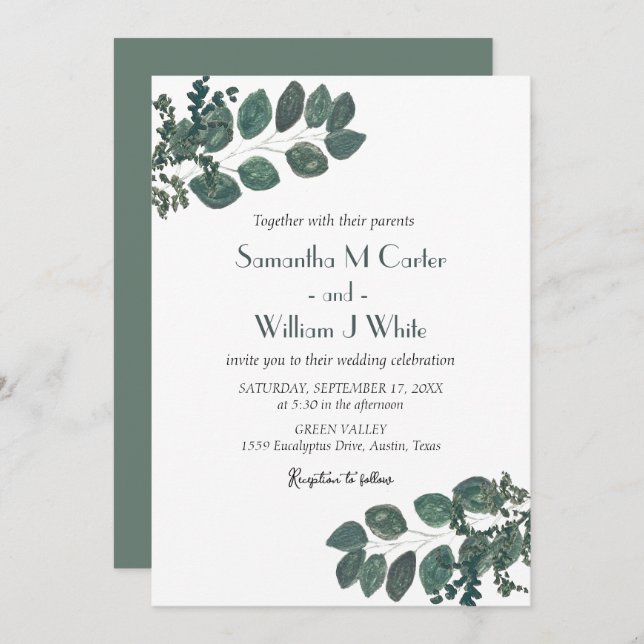 Rustic Botanical Greenery Eucalyptus Invitation (Front/Back)