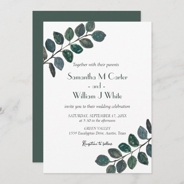 Rustic Botanical Greenery Eucalyptus Invitation (Front/Back)