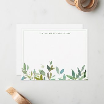 Rustic Botanical Greenery Foliage Thin Border Note Card 