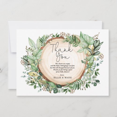 Rustic Botanical Greenery Forest Baby Shower Thank You Card