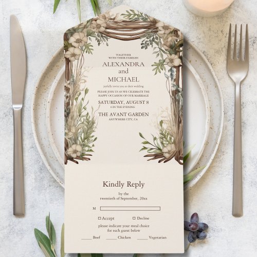 Rustic Botanical Greenery Wedding All In One Invitation