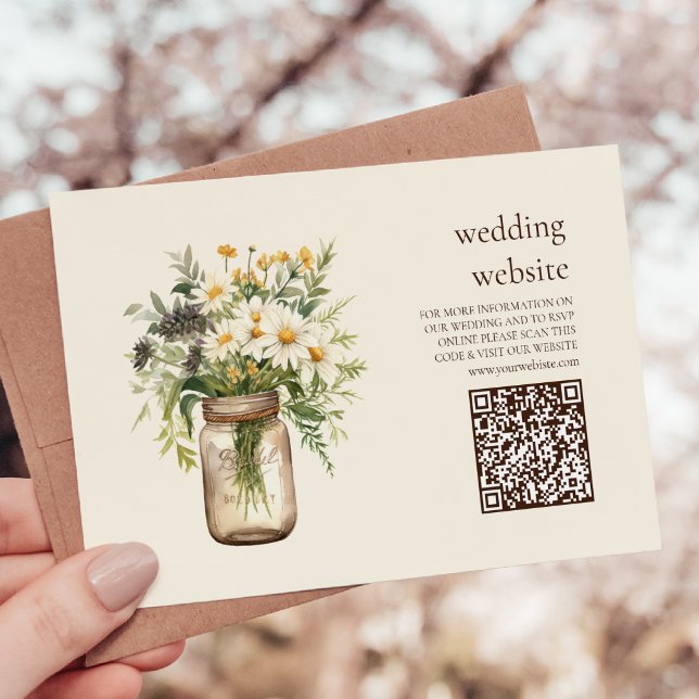 Rustic Botanical Greenery Wedding Qr code Enclosure Card (Creator Uploaded)