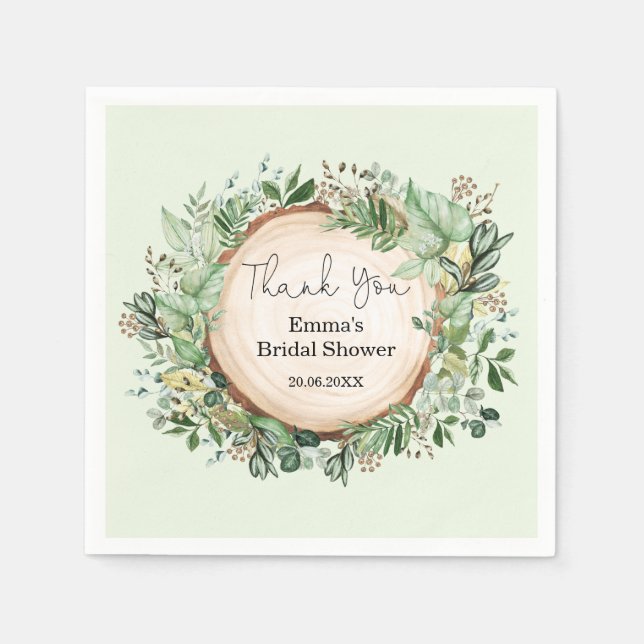 Rustic Botanical Greenery Wedding Shower Favors Napkins (Front)
