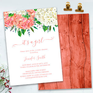 Rustic Botanical Hydrangea Girl Baby Shower Invitation