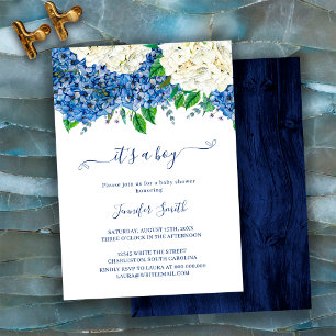 Rustic Botanical Hydrangea It's A Boy Baby Shower Invitation