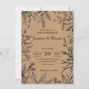Rustic Botanical Kraft Paper Foliage Wedding Invitation