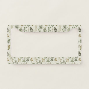 Rustic Botanical Leaf in Earthy Brown and Olive License Plate Frame