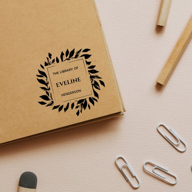 Rustic Botanical Leaves Modern Elegant Custom Book Self-inking Stamp (Creator Uploaded)