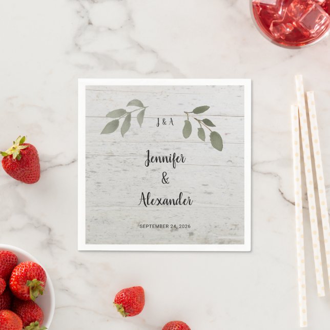  Rustic botanical leaves monogram wedding Napkins (Insitu)