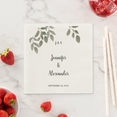 Rustic botanical leaves monogram wedding Napkins