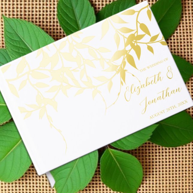 Rustic Botanical Leaves Wedding Foil Guest Book (Creator Uploaded)