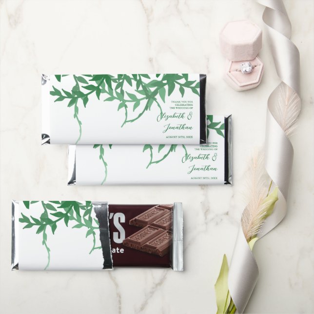 Rustic Botanical Leaves Wedding Hershey Bar Favors (Front)