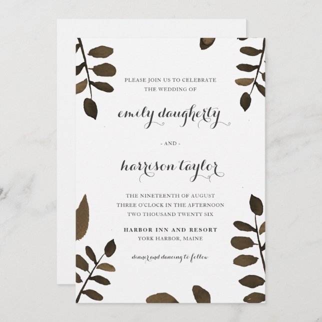 Rustic Botanical Leaves Wedding Invitation (Front/Back)