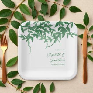 Rustic Botanical Leaves Wedding Paper Plates