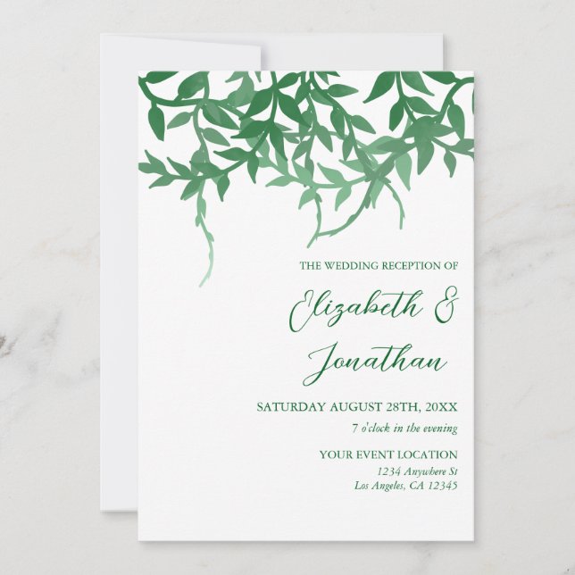 Rustic Botanical Leaves Wedding Reception Invitation (Front)