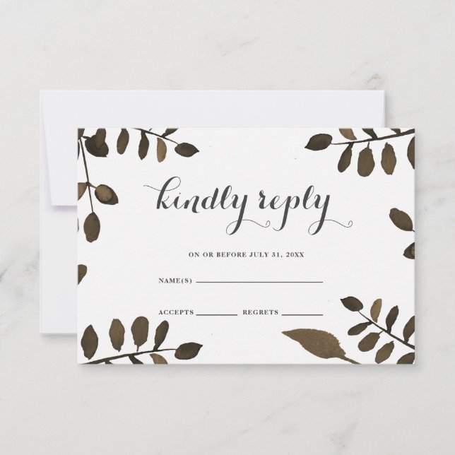Rustic Botanical Leaves Wedding RSVP (Front)