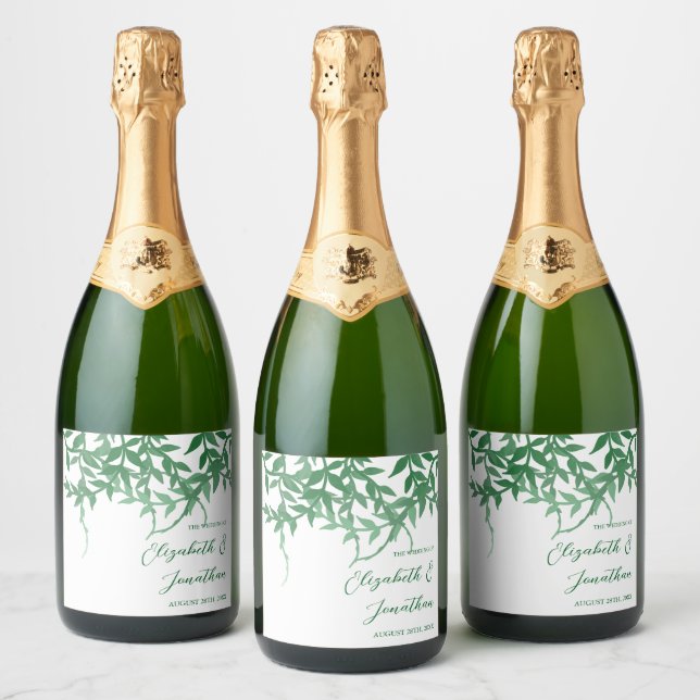 Rustic Botanical Leaves Wedding Sparkling Wine Label (Bottles)
