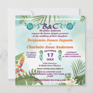 Rustic Botanical Monogram Customized Wedding Invitation