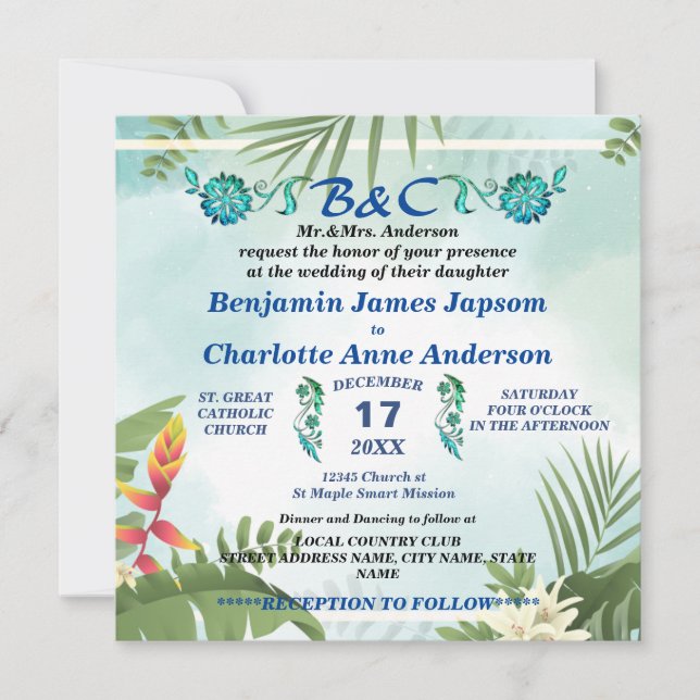 Rustic Botanical Monogram Customized Wedding  Invitation (Front)