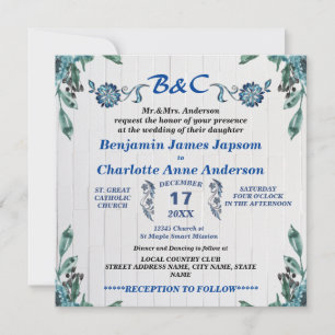 Rustic Botanical Monogram Customized Wedding Invitation