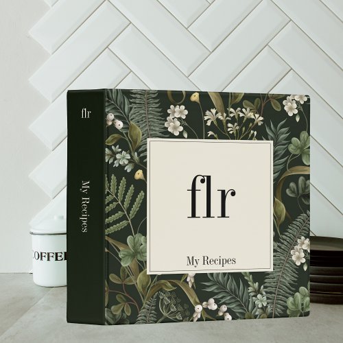 Rustic Botanical Monogram Family Recipes 3 Ring Binder