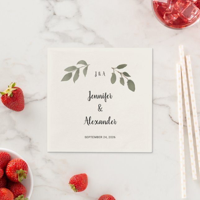  Rustic botanical monogram wedding Napkins (Insitu)