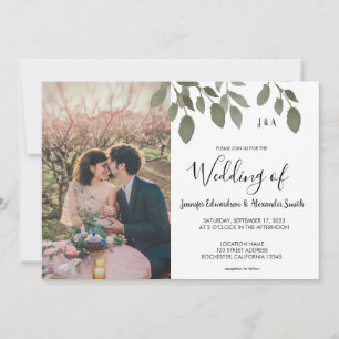 Rustic botanical monogrammed photo Wedding Invitation