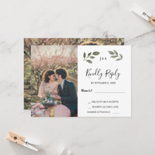 Rustic botanical monogrammed photo Wedding RSVP Invitation