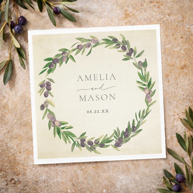 Rustic Botanical Olive Wreath Wedding Napkins (Rustic Botanical Olive Wreath Wedding Napkins)