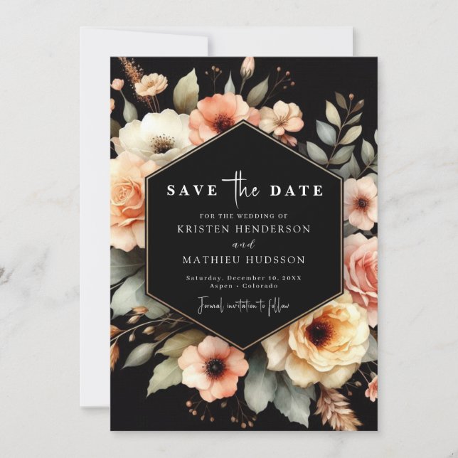 Rustic Botanical Peach Wedding Save The Date (Front)