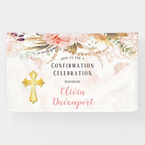 Rustic Botanical Peony Butterfly Confirmation Banner