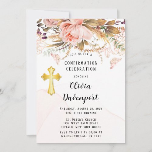 Rustic Botanical Peony Butterfly Confirmation Invitation