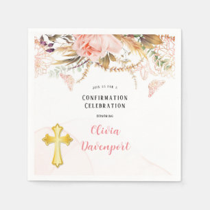 Rustic Botanical Peony Butterfly Confirmation Napkins