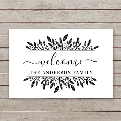 Rustic Botanical Personalized Family Name Welcome Doormat