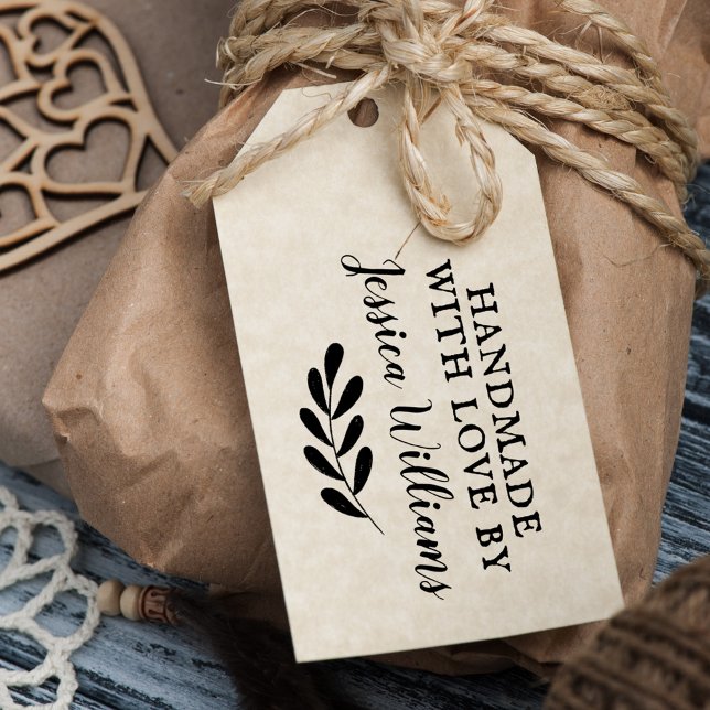 Rustic Botanical Personalized Handmade With Love Rubber Stamp (Creator Uploaded)
