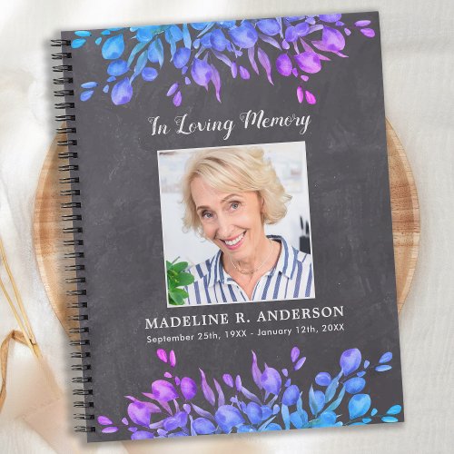 Rustic Botanical Photo Memorial Funeral Guestbook Notebook