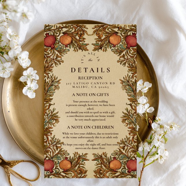 Rustic Botanical Pomegranate Wedding Enclosure Card (Creator Uploaded)