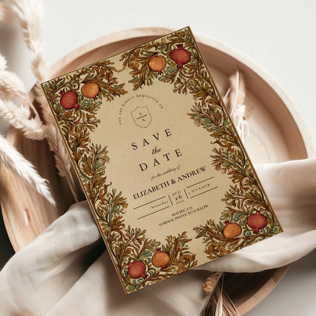 Rustic Botanical Pomegranate Wedding Save The Date (Creator Uploaded)