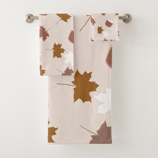 Rustic Botanical Pumpkin Spice Maple Leaf Pattern Bath Towel Set (Insitu)