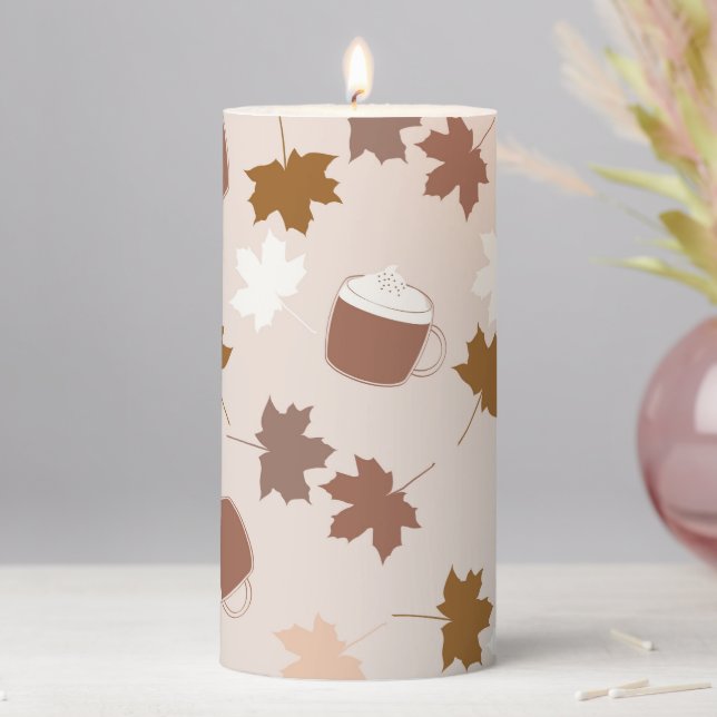 Rustic Botanical Pumpkin Spice Maple Leaf Pattern Pillar Candle (In Situ)