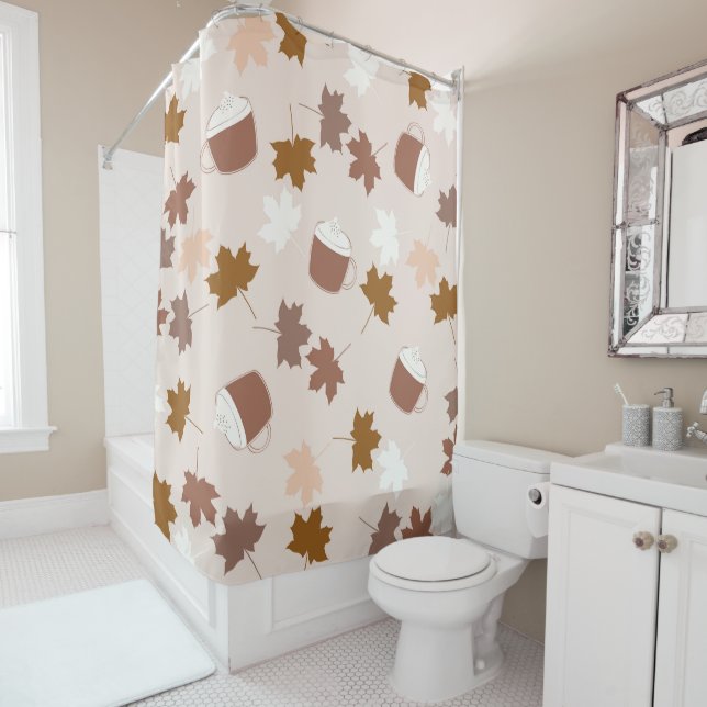 Rustic Botanical Pumpkin Spice Maple Leaf Pattern Shower Curtain (In Situ)